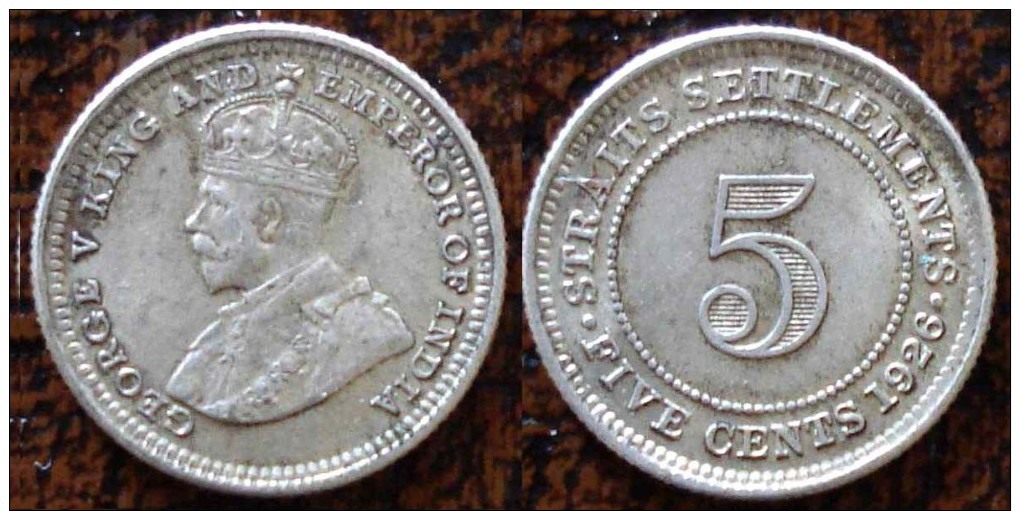 (J) STRAITS SETTLEMENTS: Silver 5 Cents 1926 XF (2763) - Colonies