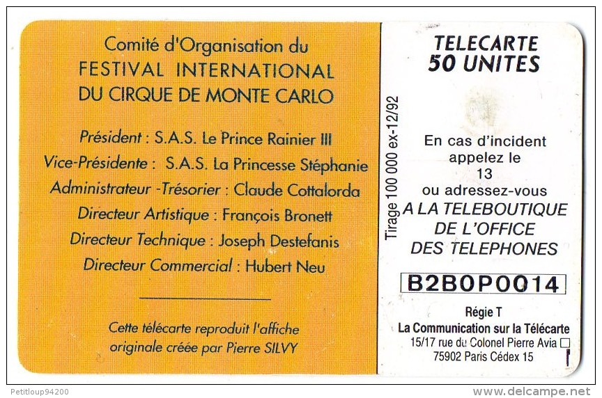 TELECARTE MONACO 17e Festival Du Cirque - Monace