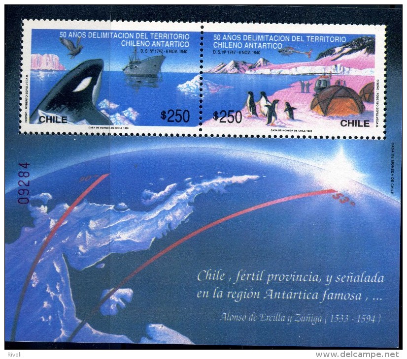 CHILI - 1990 DELIMITATION DU TERRITOIRE ANTARCTIQUE YVERT BF38 LUXE ** - Events & Gedenkfeiern