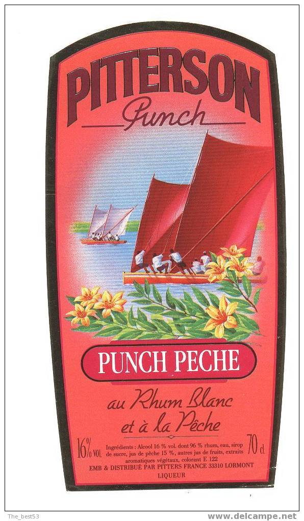 Etiquette De (Rhum)  Punch Pêche  -  Pitterson  -  Pitters  à  Lormont (33)  - Thème Bateau - Rhum