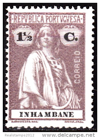 INHAMBANE - 1914, Ceres  - 1 1/2 C.  Pap. Porc. Médio.  D. 15 X 14  * MH   MUNDIFIL  Nº 74 - Inhambane