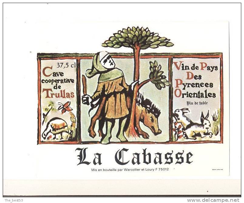 Etiquette De Vin De Pays Des Pyrénées Orientales - La Cabasse - Cave Coop De Trullas  - Thème Chasse) - Jacht