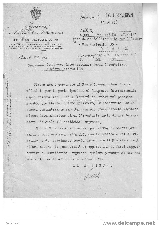 Lettere(2) Dattiloscritte Con Firme Autografe Di "FEDELE (Pietro)" TRAETTO (Minturno) 1873 -- Roma 1943 - Autres & Non Classés