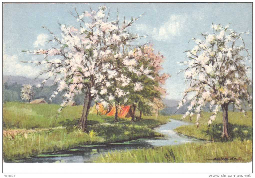 Carte Postale Ancienne Fantaisie - Arbres En Fleurs - Paysages - Autres & Non Classés