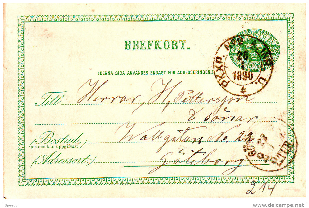 ZWEDEN  AMBULANT  BAHNPOST :  ENTIER "P K X P  N° 2 /  A  INR. U. / 26.I.1890 *" - Autres & Non Classés