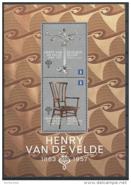 Belgium**ART DECO/ART NOUVEAU-JUGENDSTIL-BAUHAUS-Sheet/Feuillet 2stamps H Van De Velde Architect-Chair-Candelabra-Archit - Ongebruikt