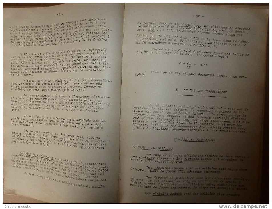 1926 Ecole militaire de Saint-Cyr:COURS D'HYGIENE (Un corps sain fait un esprit sain dans un corps sain) voici les bases