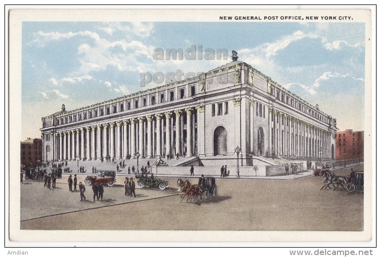 NEW YORK CITY GENERAL POST OFFICE BUILDING~STREET SCENE ~c1920s NY NYC Vintage Postcard - Other Monuments & Buildings