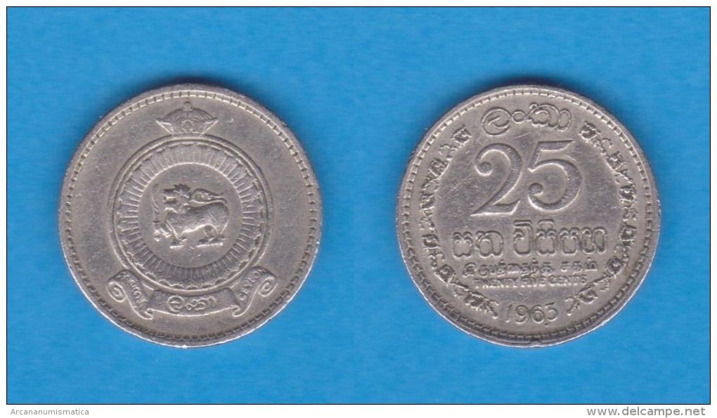 SRI LANKA (CEYLON)   25 CENTIMOS  1.963  Cu Ni   KM#131    MBC/VF      DL-11.078 - Sri Lanka