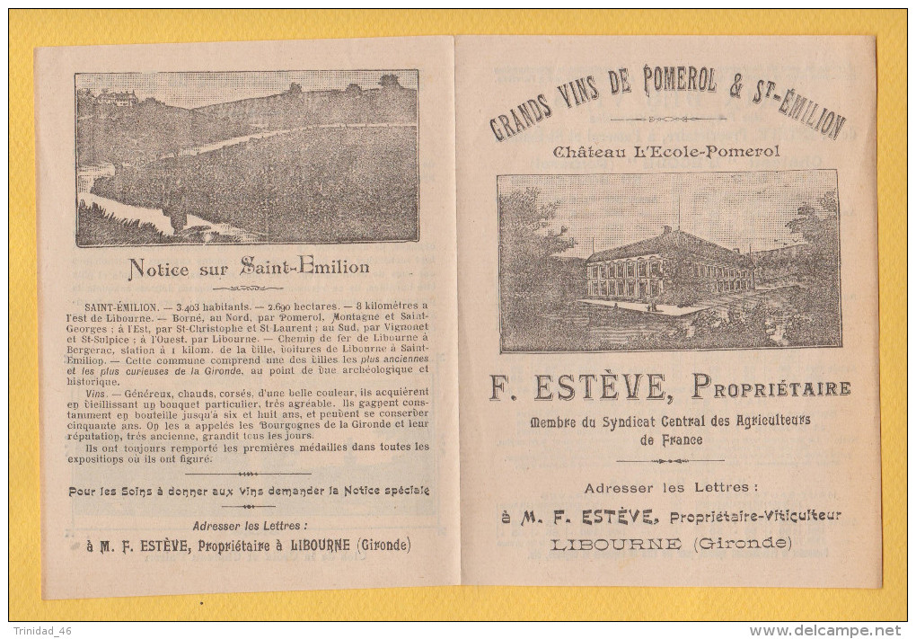 POMEROL PRES DE LIBOURNE 33 ( CHATEAU L' ECOLE POMEROL ) F ESTEVE VIN VITICULTURE PUBLICITE DU 19 EMS SIECLE SUPERBE ! - Décrets & Lois