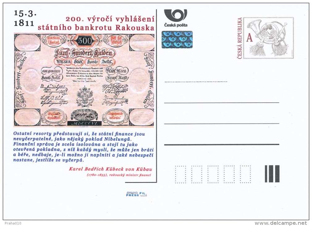 Czech Rep. / Postal Stat. (Pre2011/11) 200 Anniversary Of National Bankruptcy Austria (1811), Karl Friedrich Von Kübeck - Postkaarten