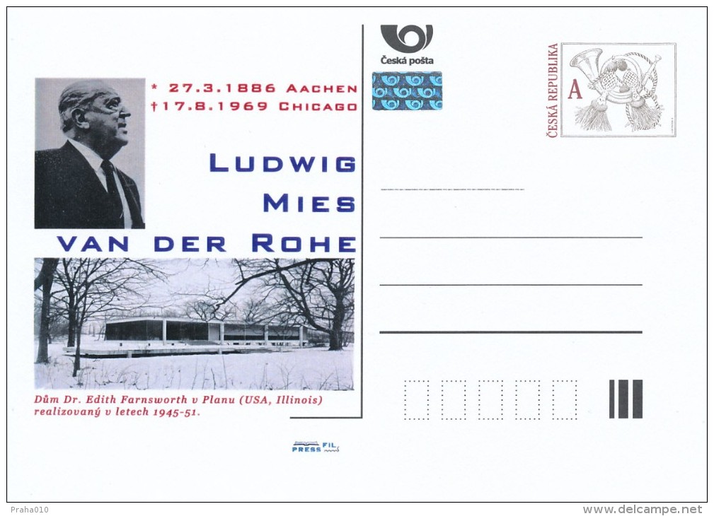 Czech Rep. / Postal Stat. (Pre2011/12) Ludwig Mies Van Der Rohe (1886-1969) German-American Architect - Cartes Postales
