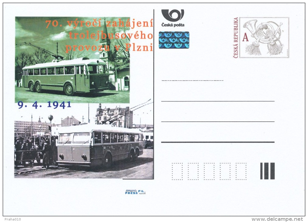 Czech Rep. / Postal Stat. (Pre2011/14) 70 Anniversary Of The Trolleybus Traffic In Pilsen (1941-2011) - Cartes Postales