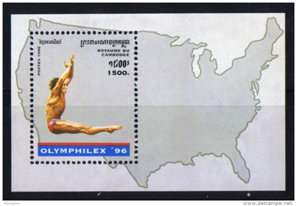 Cambodge:   Olymphilex  Plongeon     Bloc Feuillet ** - Summer 1996: Atlanta