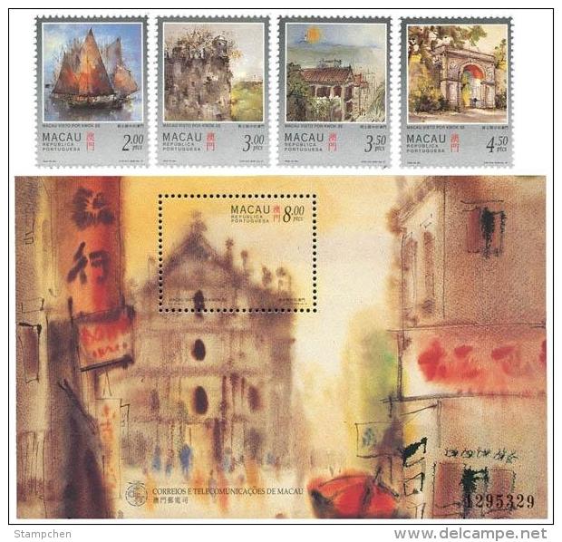 1997 Macau/Macao Painting View Junk Stamps & S/s- Visit Macau, Seen By Kowk Se Sailboat Ship Architecture - Lots & Serien