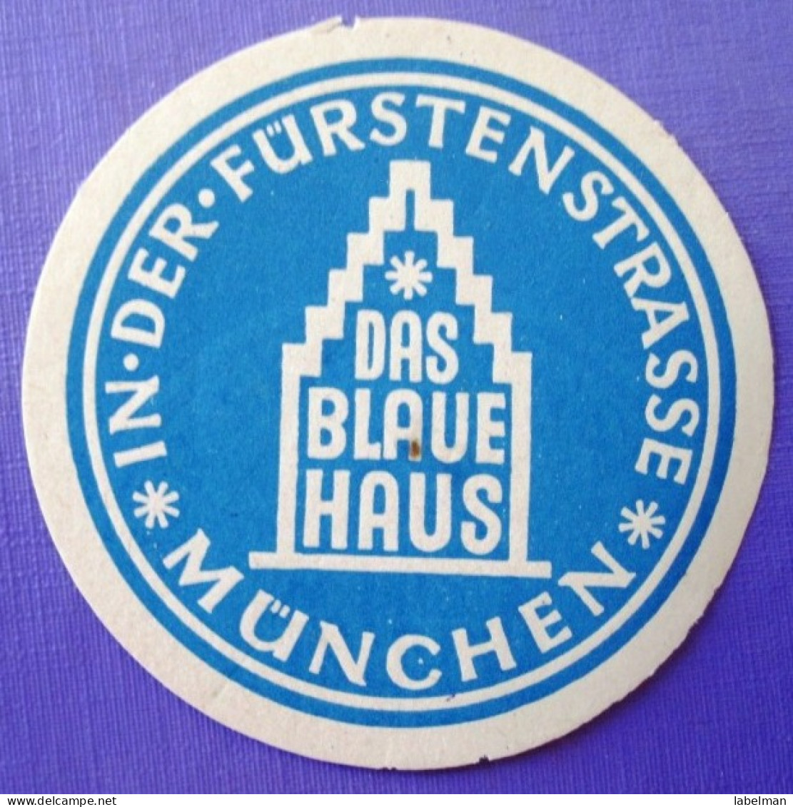 HOTEL PENSION BLAUE HAUS MUNCHEN GERMANY DEUTSCHLAND ALLEMAGNE MINI STICKER LUGGAGE LABEL ETIQUETTE AUFKLEBER BERLIN - Hotel Labels