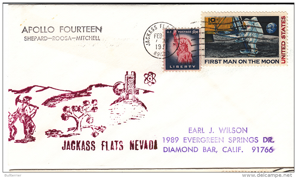 SPACE -  USA - 1971 - APOLLO 14 COVER  WITH JACKASS FLATS  POSTMARK - United States