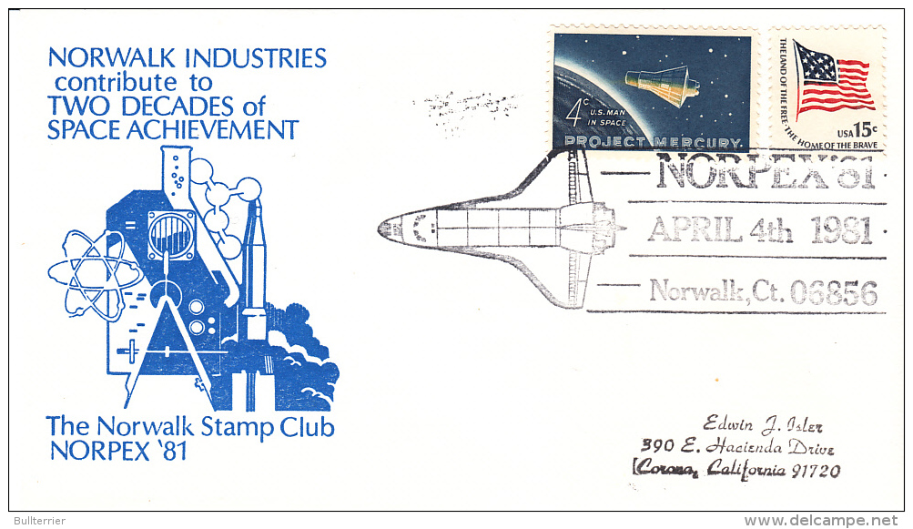 SPACE - USA- 1981- NORWALK INDUSTRIES 2 DECADES  OF SPACE   COVER  WITH  NORPEX    POSTMARK - Etats-Unis