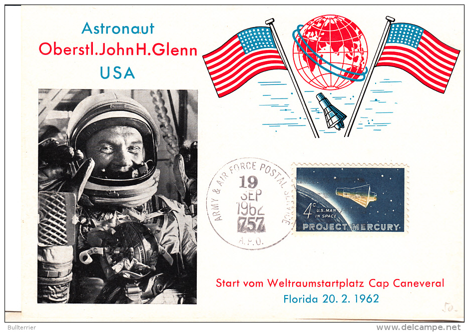 SPACE -  USA - 1962 - JOHN GLENN  SPECIACARDWITH ARMY &amp; AIR FOCRE  APO   POSTMARK - Etats-Unis