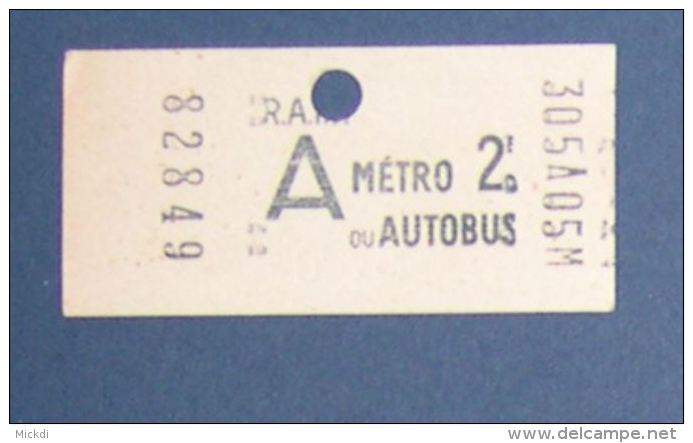 RATP METRO AUTOBUS  - PARIS - TICKET - POINCONNAGE MANUEL - A - Europe