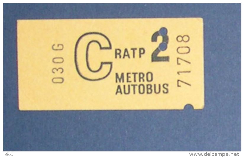 RATP METRO AUTOBUS  - PARIS - TICKET - POINCONNAGE MANUEL - C - Europe