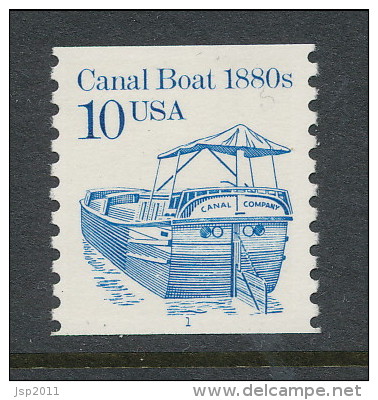 USA 1987 Scott 2257,Canal Boat 1880s, P#1, Large Block Tagging, Dull Gum, MNH ** - Coils (Plate Numbers)