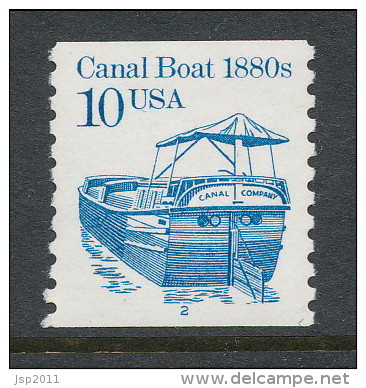 USA 1987 Scott 2257b, Canal Boat 1880s, P# 2, Overall Tagging, Shiny Gum,  MNH ** - Coils (Plate Numbers)