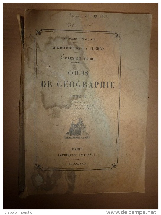 1926 Ecole Militaire De Saint-Cyr:GEOGRAPHIE Gle Et Humaine Au Point De Vue Militaire Liée à La Puissance D'une NATION - Französisch