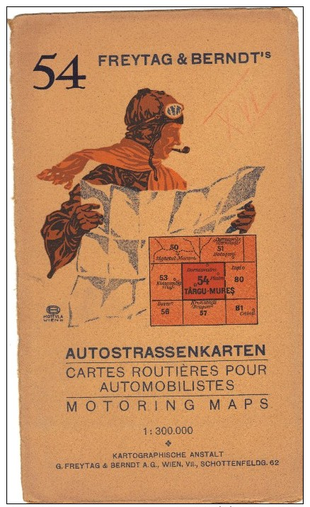 Road Map For Motoristen, No.54, Romania - Targu Mures And Neighborhoods, Freytag&Berndt, Vienna, Before WWII - Cartes Routières