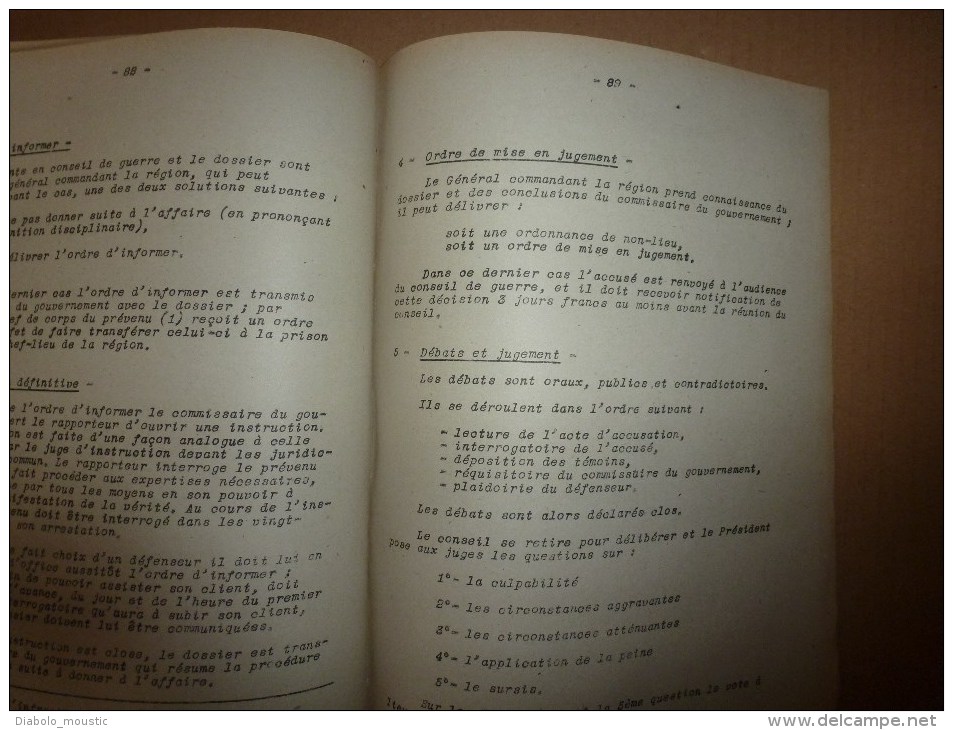 1926 Ecole militaire de Saint-Cyr: ORGANISATION de l'Armée en temps de paix; JUSTICE en temps de guerre..etc