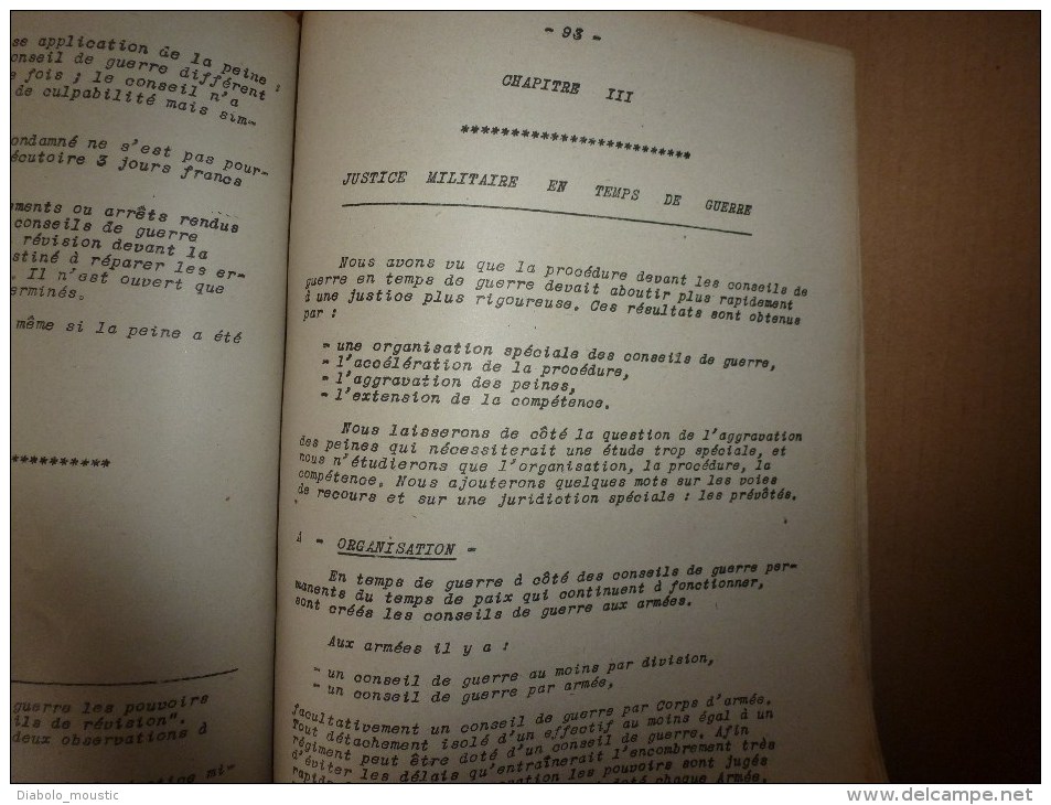 1926 Ecole militaire de Saint-Cyr: ORGANISATION de l'Armée en temps de paix; JUSTICE en temps de guerre..etc