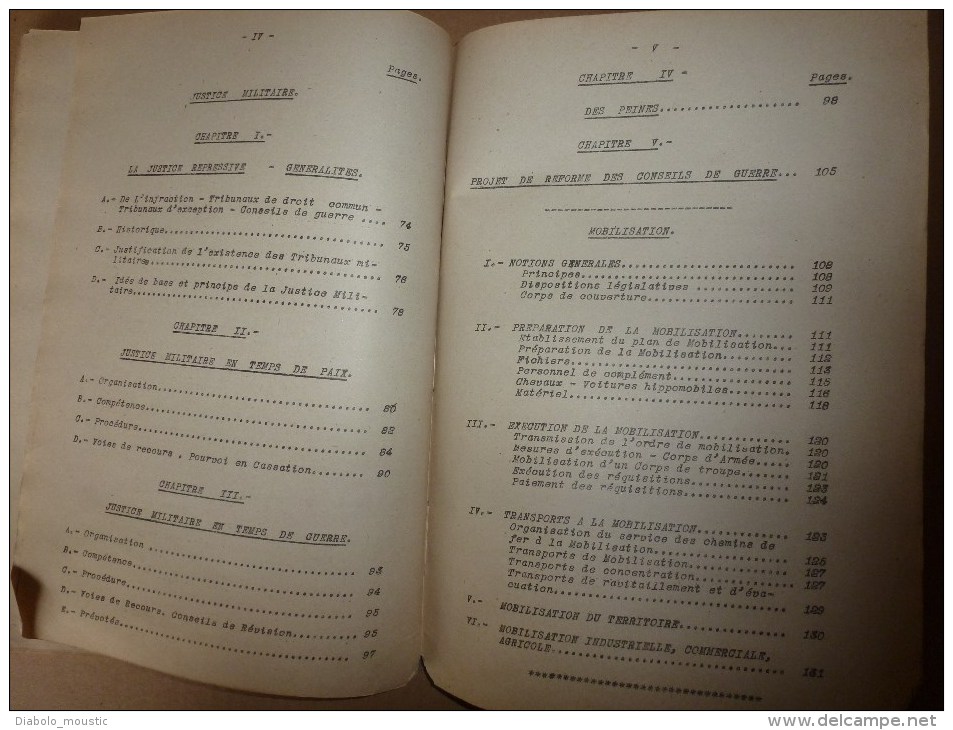 1926 Ecole militaire de Saint-Cyr: ORGANISATION de l'Armée en temps de paix; JUSTICE en temps de guerre..etc