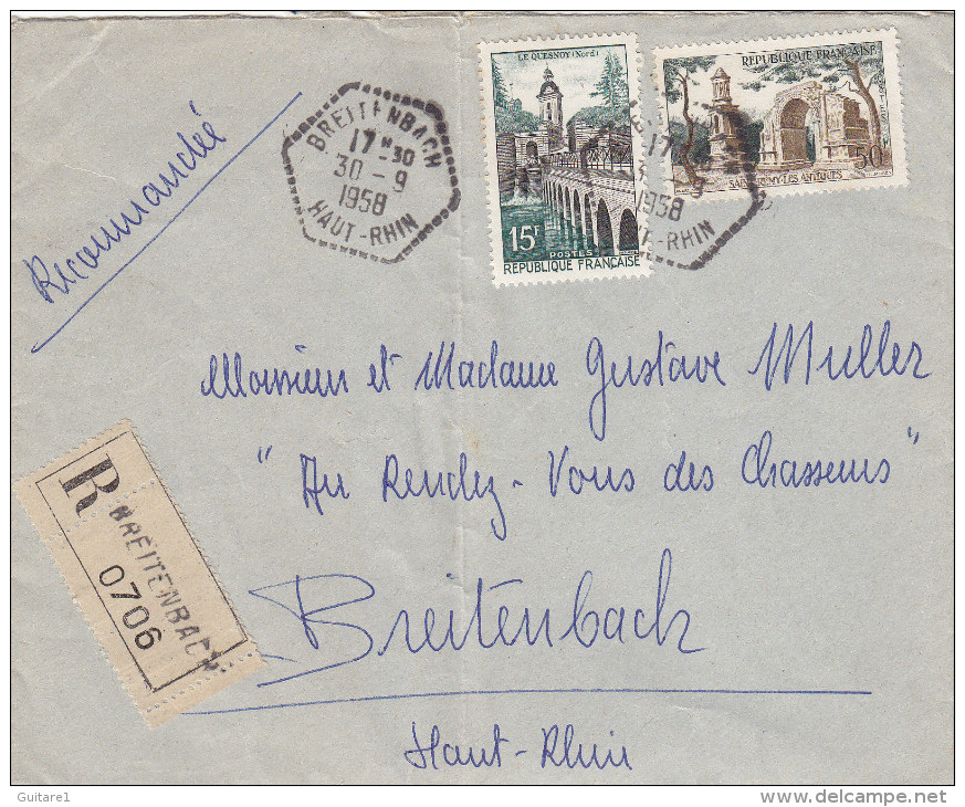 -> Lettre Recommandée Avec Cachet Hexagonal De Breitenbach 1958 - Covers & Documents