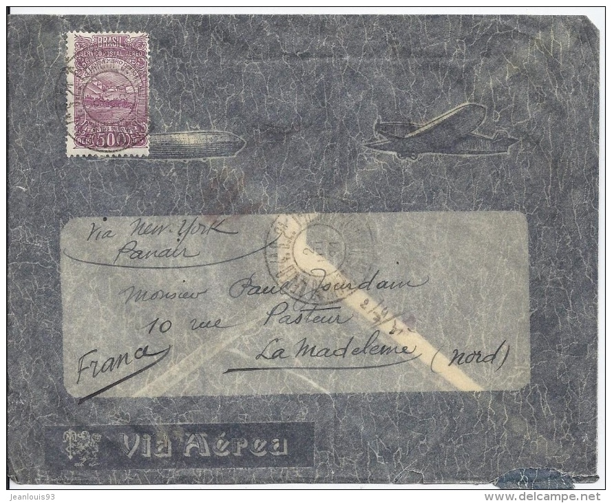 BRESIL - LETTRE POUR FRANCE VIA NEW YORK 1931 - COMPAGNIE AEROPOSTALE SERVICO POSTALE AERO - Poste Aérienne (Compagnies Privées)