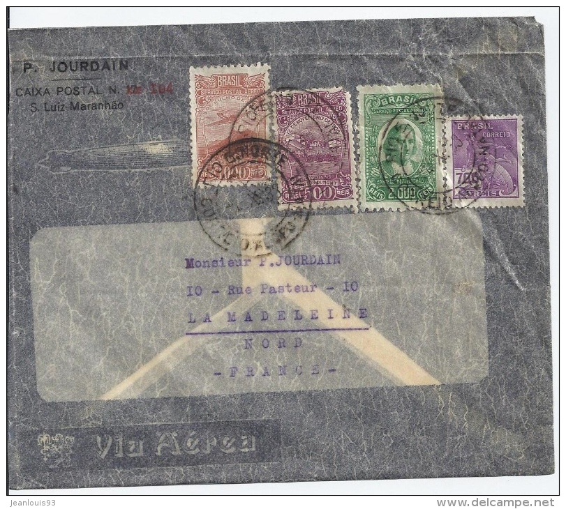 BRESIL - LETTRE POUR LA MADELEINE NORD FRANCE 1933 - COMPAGNIE AEROPOSTALE SERVICO POSTALE AERO - Luchtpost (private Maatschappijen)