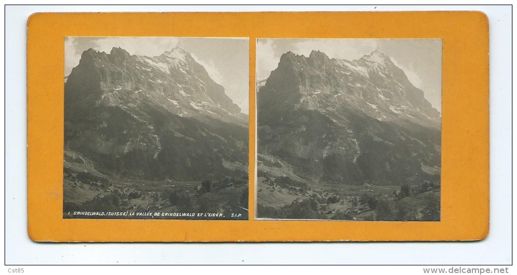 Vues Stéréoscopiques Photo Sur Carton - Grindelwald La Vallée De Grindelwald Et L´eiger - Photos Stéréoscopiques