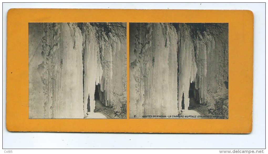 Vues Stéréoscopiques Photo Sur Carton - Chutes Du Niagara - La Chambre Nuptiale Stalactites Amérique - Stereo-Photographie