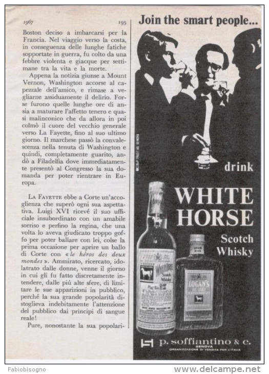 1967 -  WHITE HORSE Scotch Whisky - 1 Pagina Pubblicità Cm. 13 X 18 - Whisky