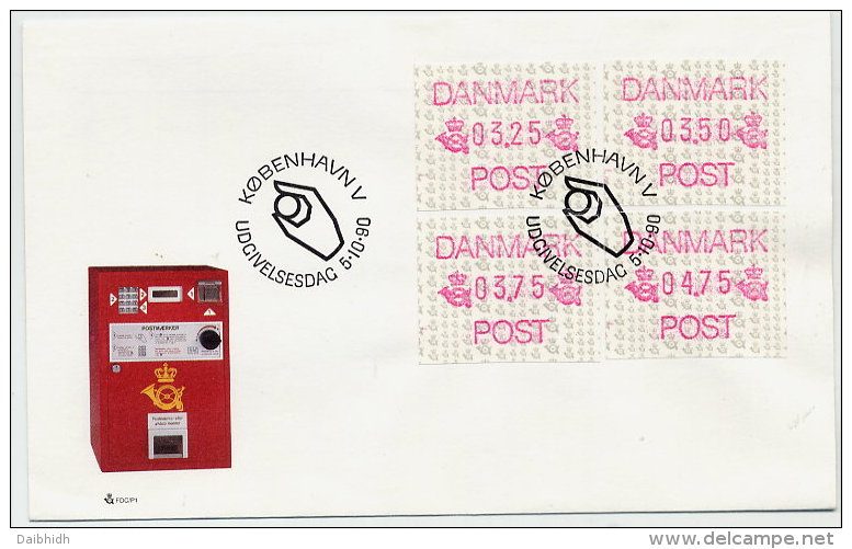 DENMARK 1990 First ATM Issue, Four Values On FDC.  Michel 1 - Automatenmarken [ATM]