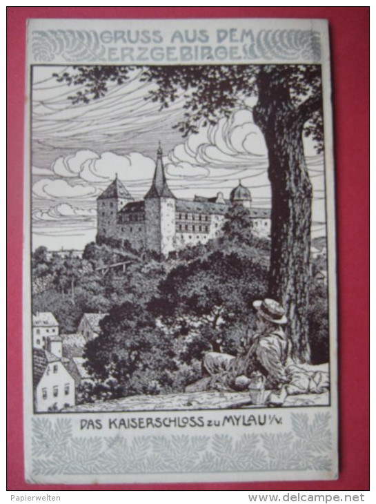 Mylau - Künstlerkarte "Gruss Aus Dem Erzgebirge - Kaiserschloss" / Drucksache - Mylau