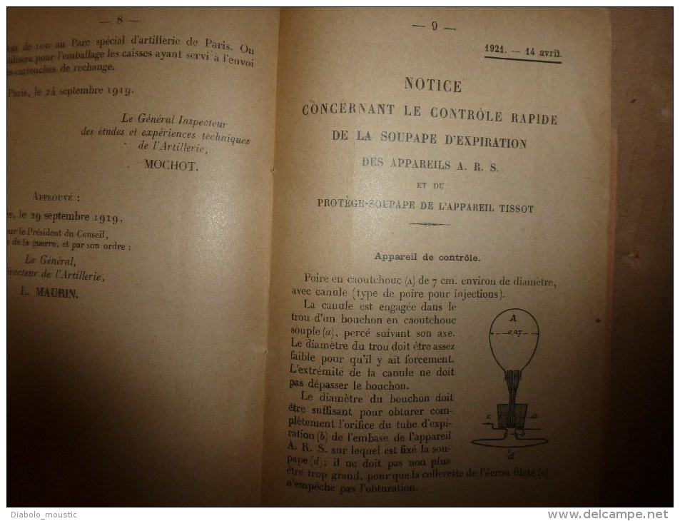 1923 Ministère de la Guerre : ARTILLERIE instruction sur l'entretien et réparation de l'appareil ARS...etc