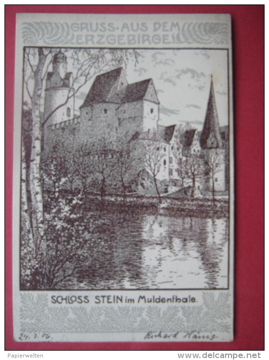 Hartenstein - Künstlerkarte "Gruss Aus Dem Erzgebirge - Schloss Stein Im Muldenthale" / Drucksache - Hartenstein