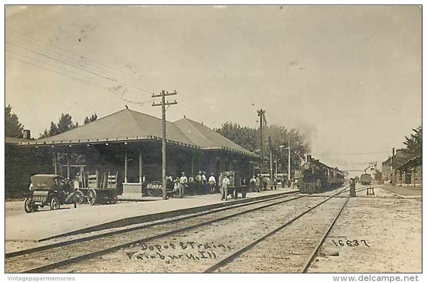 230917-Depot, Illinois, Fairbury, RPPC, Toledo Peoria & Western Railroad Station, 1913 PM, CR Childs Photo No 16637 - Gares - Sans Trains