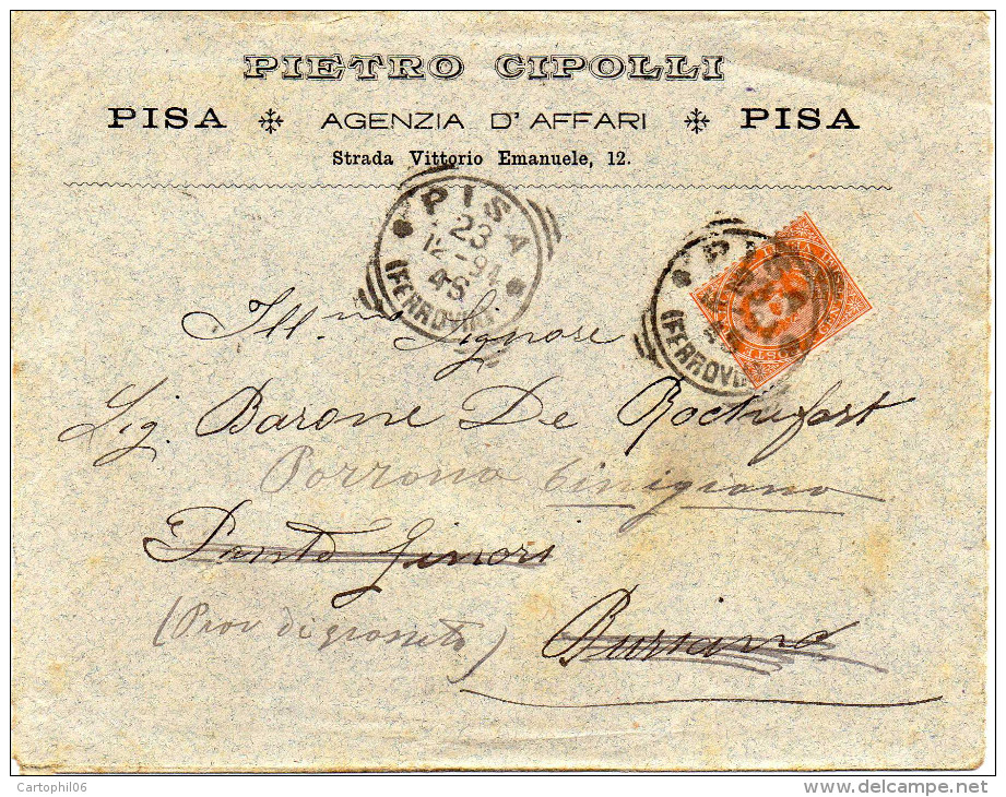 - ITALIE - Lettre PISA Pour PONTE-GINORI Pour CINIGIANO 23-12-1894 - Bel Affranchissement Philatélique A ETUDIER - - Storia Postale