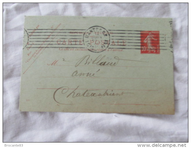 Carte Entier Postal A Destination De Châteaubriant Tampon Nantes Et Châteaubriant - Cartoline Postali E Su Commissione Privata TSC (ante 1995)