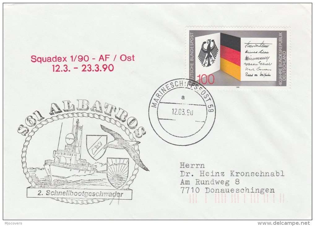 1990 GERMANY Navy SHIP ALBATROS EVENT COVER Illus ALBATROSS BIRD Birds MAILED FROM SHIP S61 Stamps - Ships