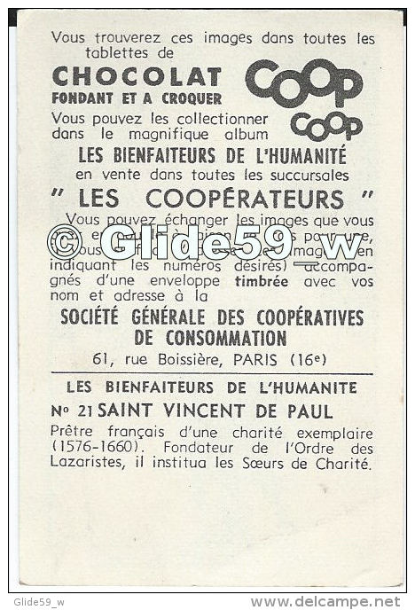 Chromo - Les Bienfaiteurs De L´Humanité - Saint Vincent De Paul (Chocolat COOP) - N° 21 - Autres & Non Classés