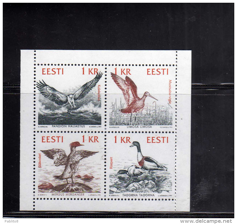 ESTONIA EESTI ESTLAND ESTONIE 1992 FAUNA BIRDS BLOCK BLOCCO UCCELLI MNH - Estonia