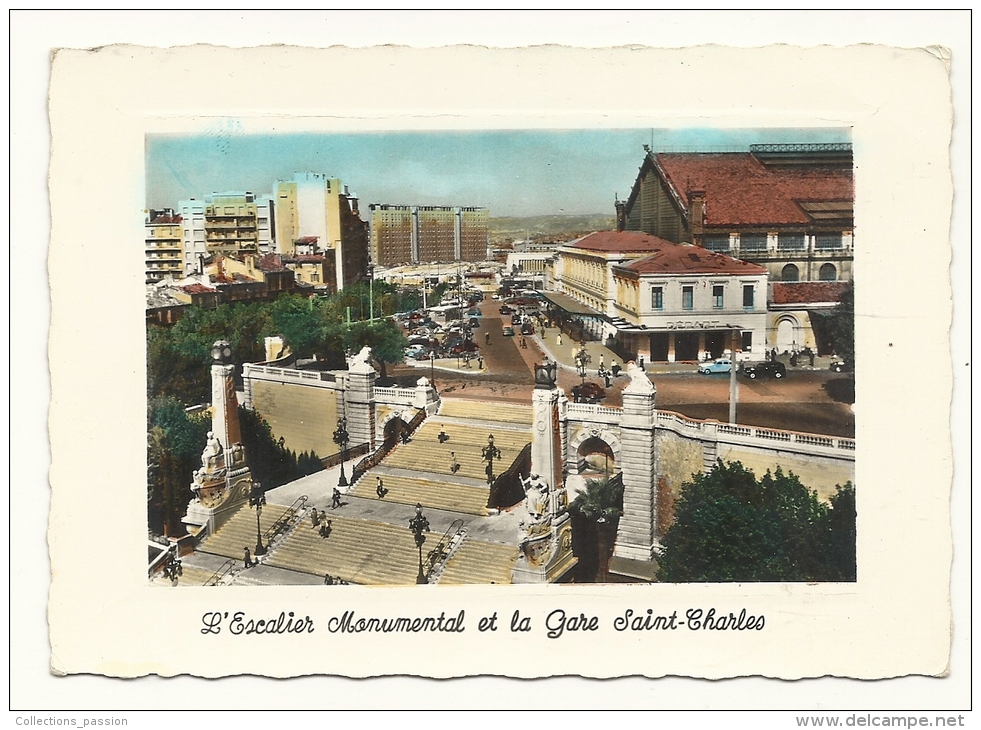 Cp, 13, Marseille, L´Escalier Monumental Et La Gare St-Charles - Quartier De La Gare, Belle De Mai, Plombières