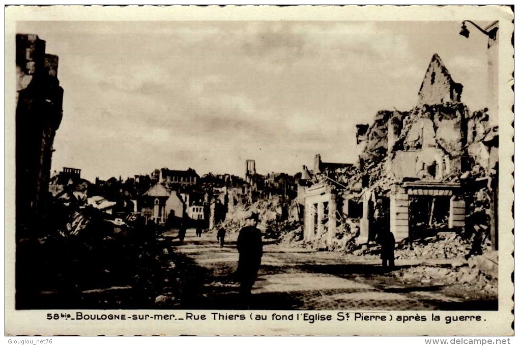 62-BOULOGNE SUR MER..RUE THIERS APRES LA GUERRE...CPSM PETIT FORMAT ANIMEE - Boulogne Sur Mer